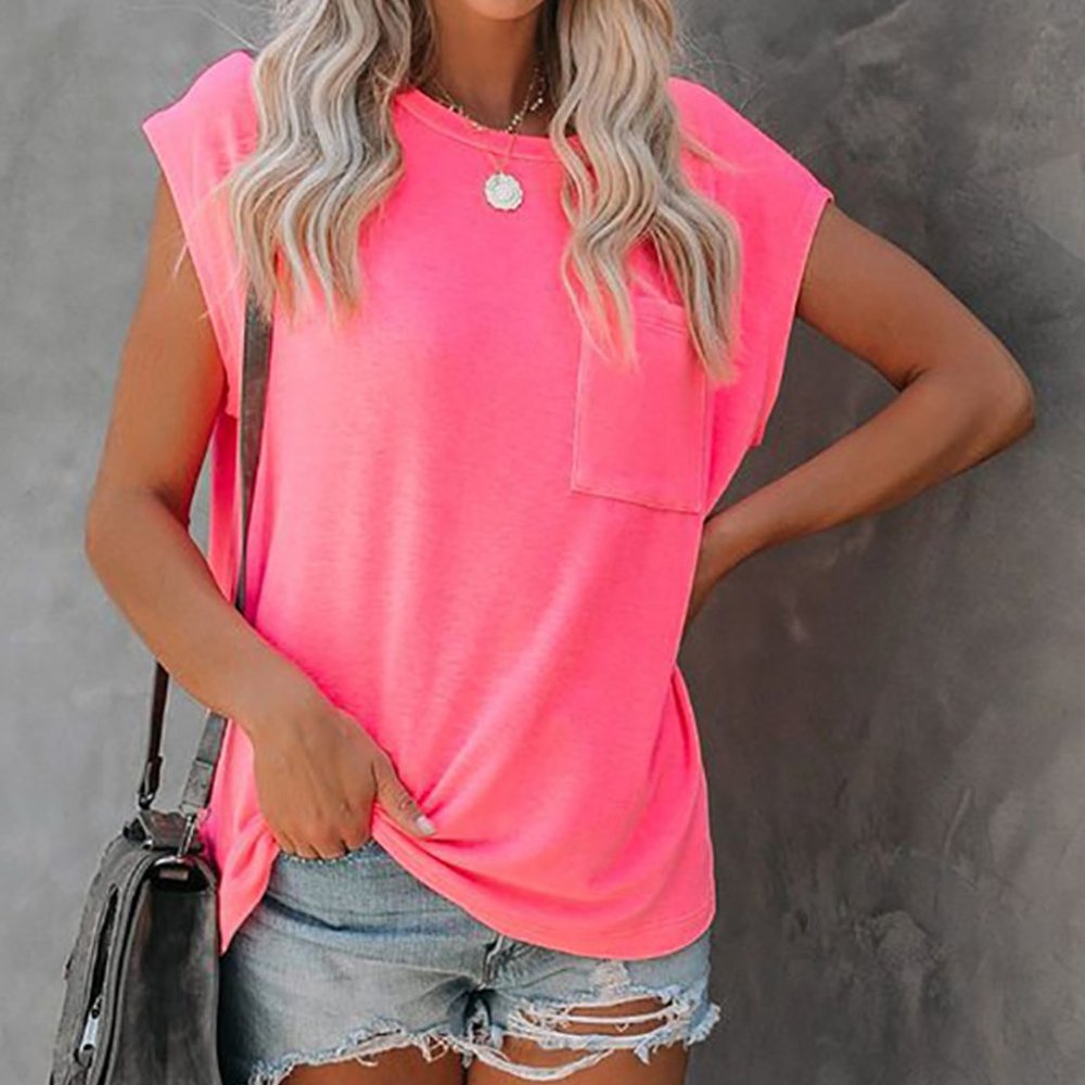 Hot Pink Wide neck pocket tee